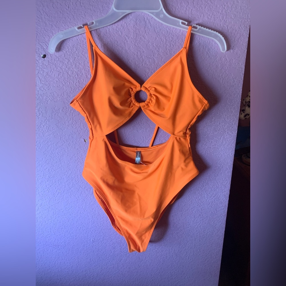 Orange one piece bathing suit